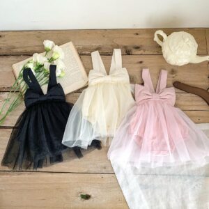 y719 - Big Bowknot Strap Romper Mesh Princess Dress - 图片 3