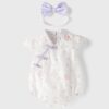 y697 - CNY Collections _ Flower Romper With Purple Ribbon Headband - Image 1