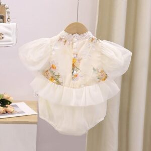 y569 - CNY Collections _ Chinese Style Flower & Fan Puff Sleeves Romper - 图片 3