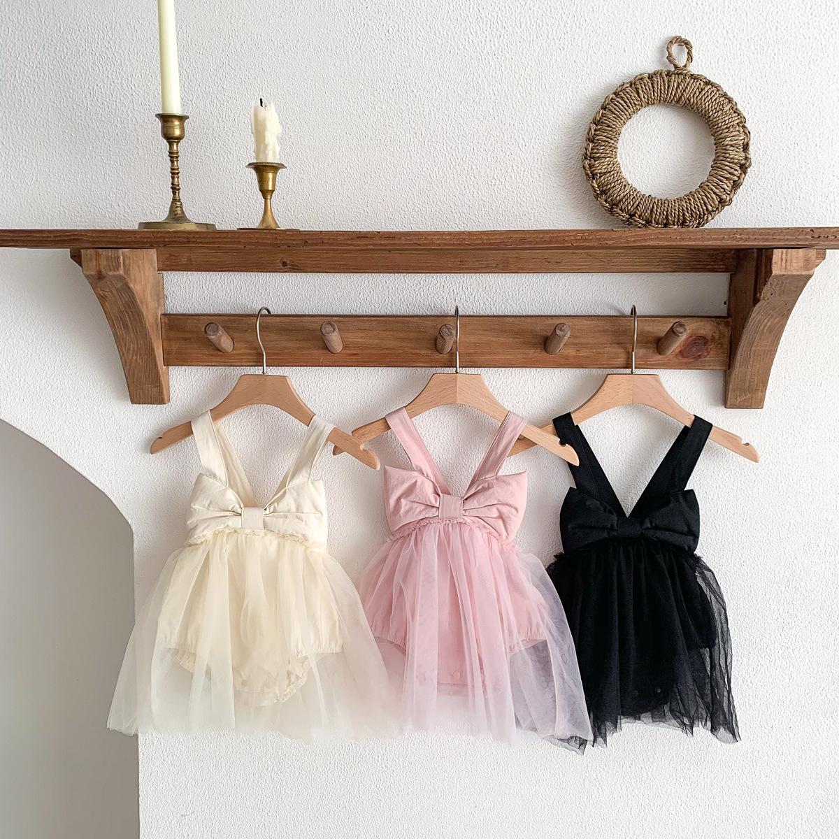y719 - Big Bowknot Strap Romper Mesh Princess Dress - 图片 1