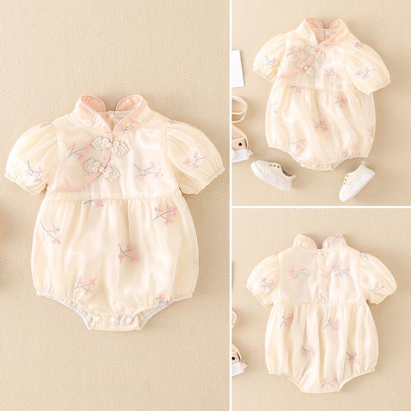 y560 - CNY Collections(Girls) _ Chinese Style Pink Plate Buckle Flower Romper & Dress - Image 6