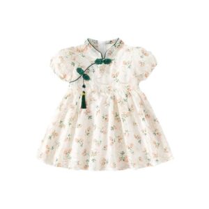y591 - CNY Collections _ Cheongsam Plate Buckle Beige Dress - 图片 5