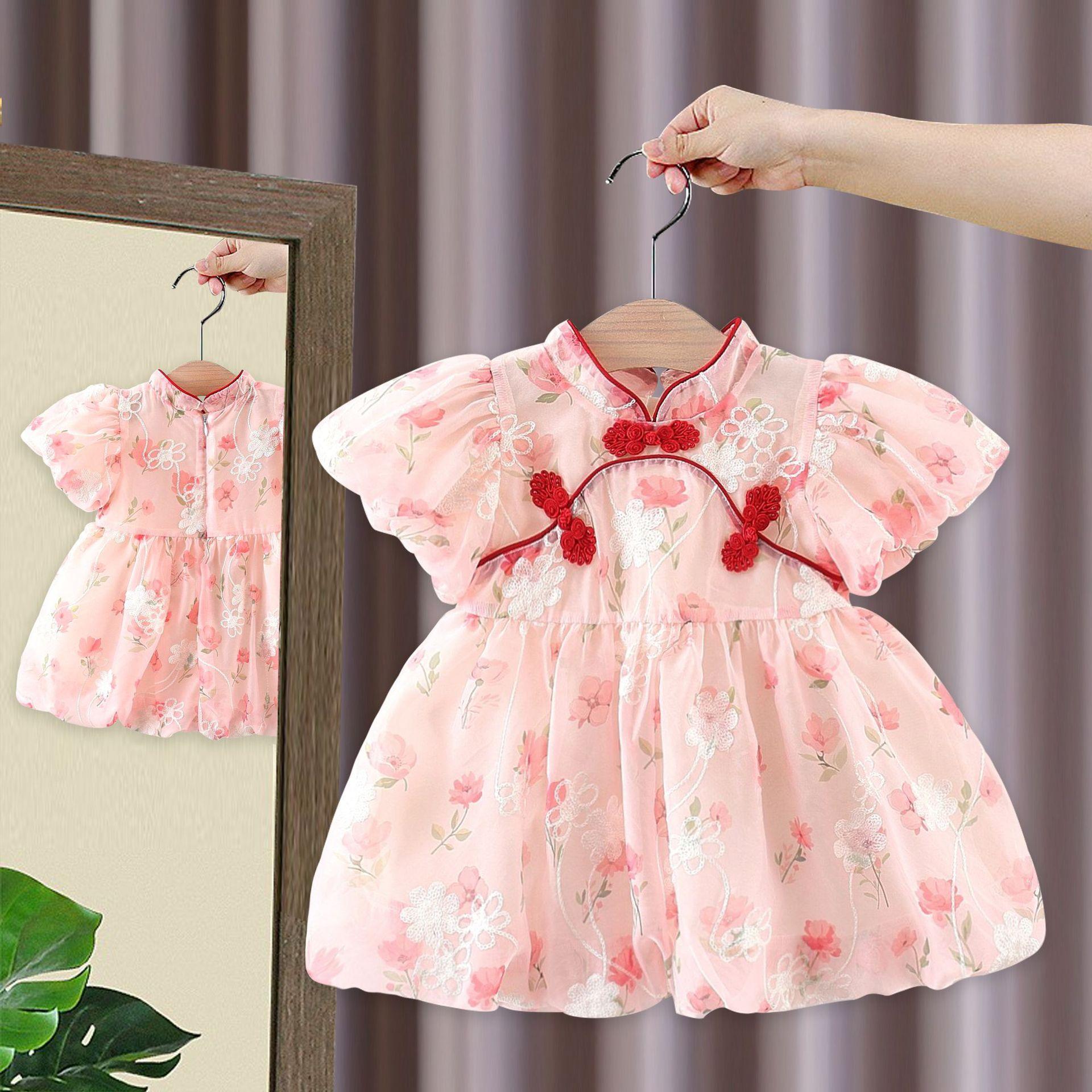 y536 - CNY Collections (Girls) _ Chinese Style Pink Flower Cheongsam Romper & Dress - 图片 4