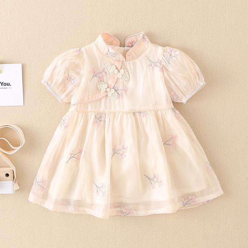 y560 - CNY Collections(Girls) _ Chinese Style Pink Plate Buckle Flower Romper & Dress - Image 3