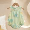 y657 - CNY Collections(Girls) _ Landscape Painting Green Romper - Image 5