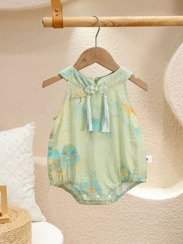 y657 - CNY Collections(Girls) _ Landscape Painting Green Romper