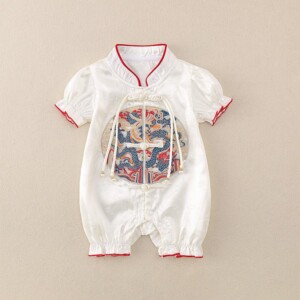 y676 - CNY Collections _ Chinese Style Dragon Jumpsuit Embroidery Puff Sleeves Jumper