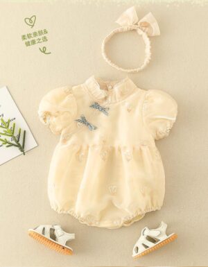 y563 - CNY Collections _ Chinese Style Puff Sleeves Dress & Romper with Headband - 图片 5