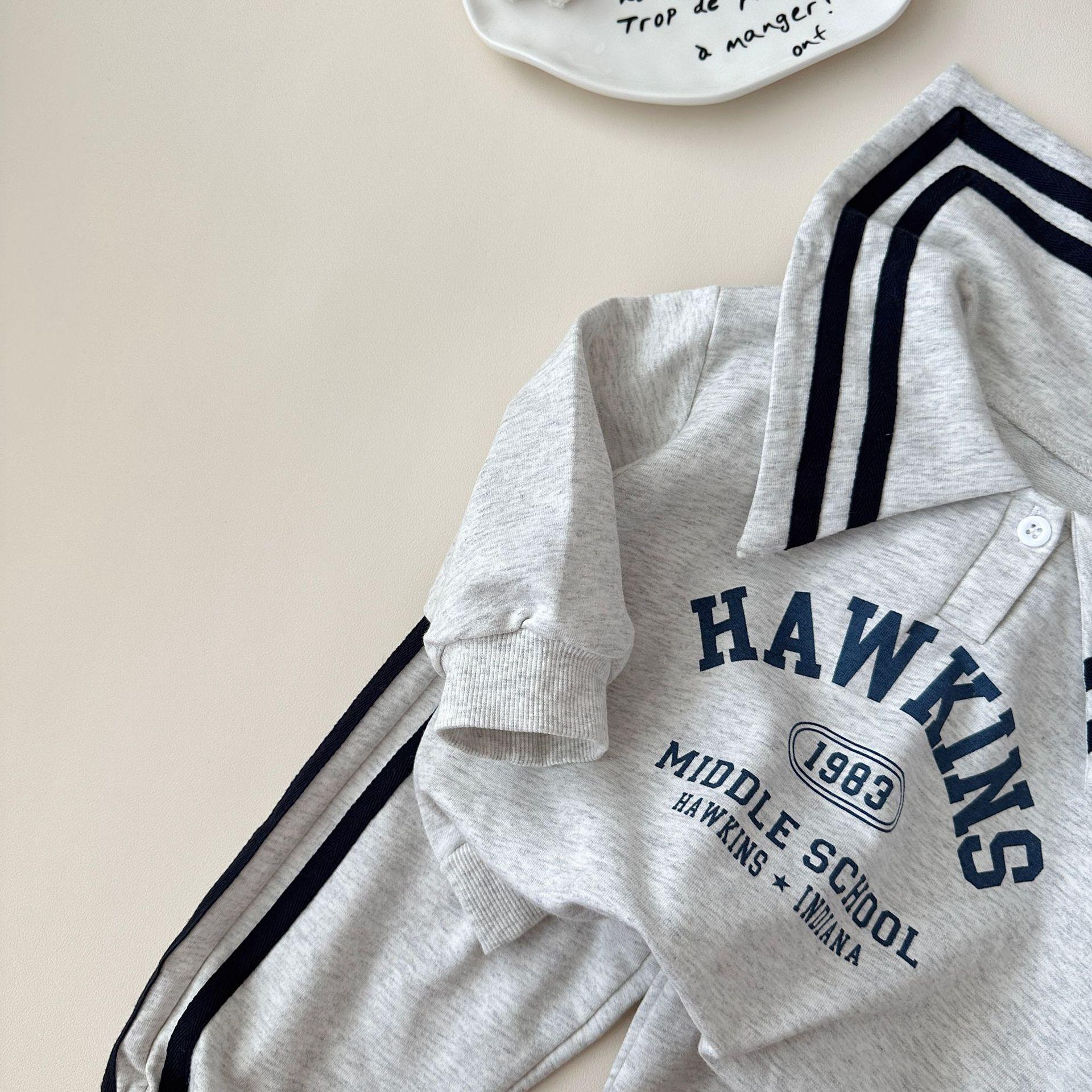 y745 - Striped Lettering Navy Collar Long-Sleeved Top And Pants Set - Image 10