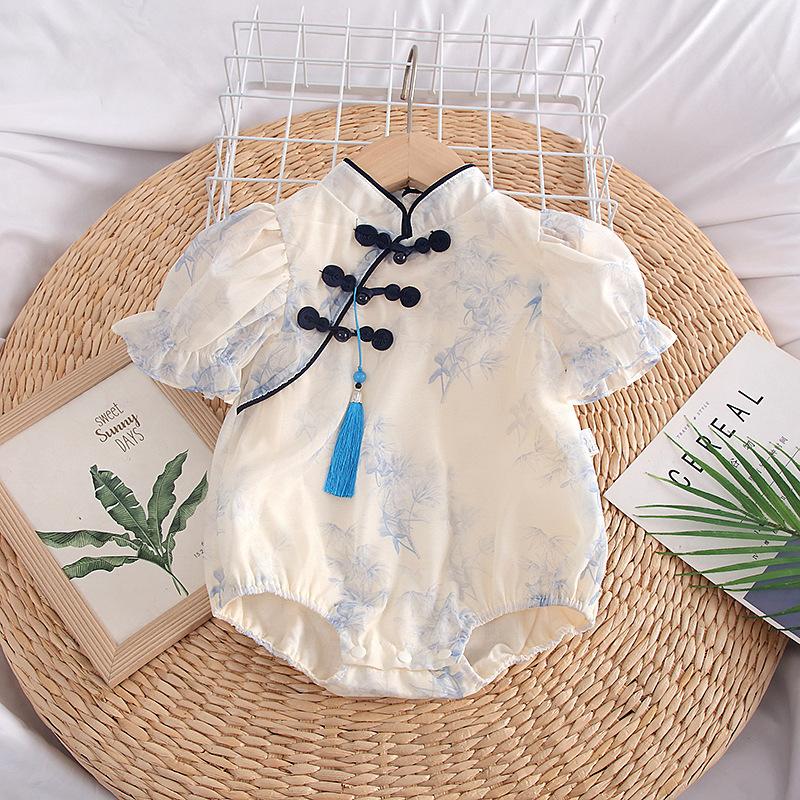 y589 - CNY Collections _ Chinese Ink Painting Puff Sleeves Romper - Image 1