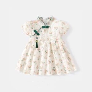 y591 - CNY Collections _ Cheongsam Plate Buckle Beige Dress - 图片 3