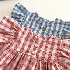 y721 - Cotton Thin Plaid Short Sleeve Shorts Set - Image 6