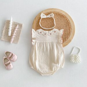 y486 - Cherry Flying Sleeves Romper with Headband - Image 4