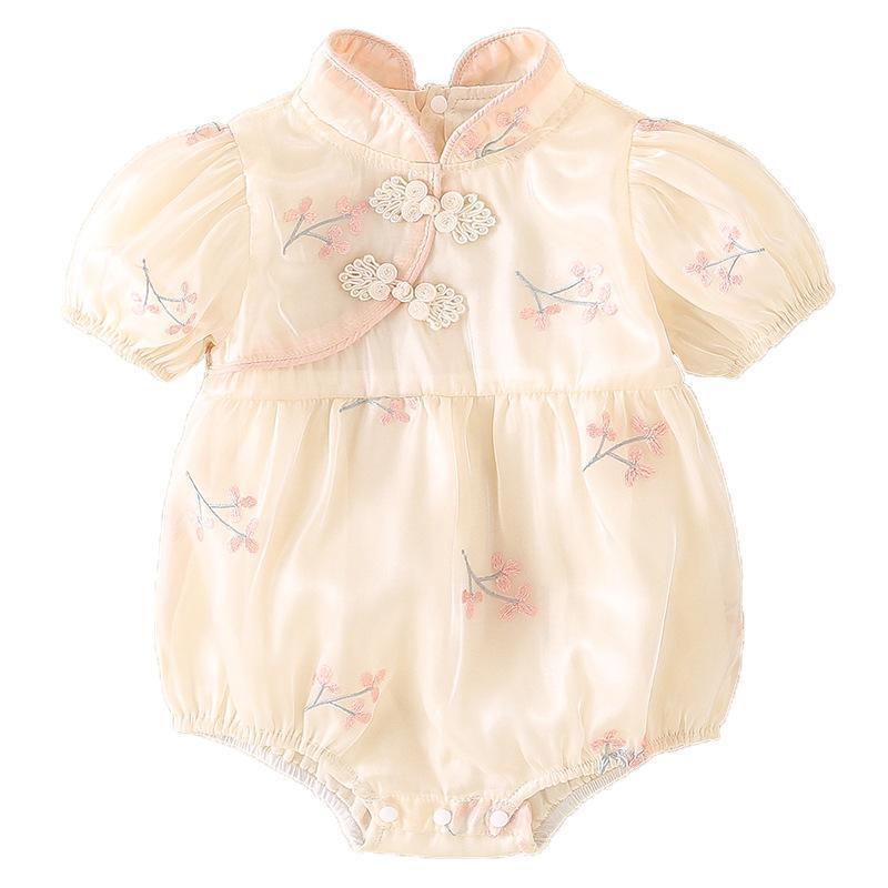 y560 - CNY Collections(Girls) _ Chinese Style Pink Plate Buckle Flower Romper & Dress - Image 7
