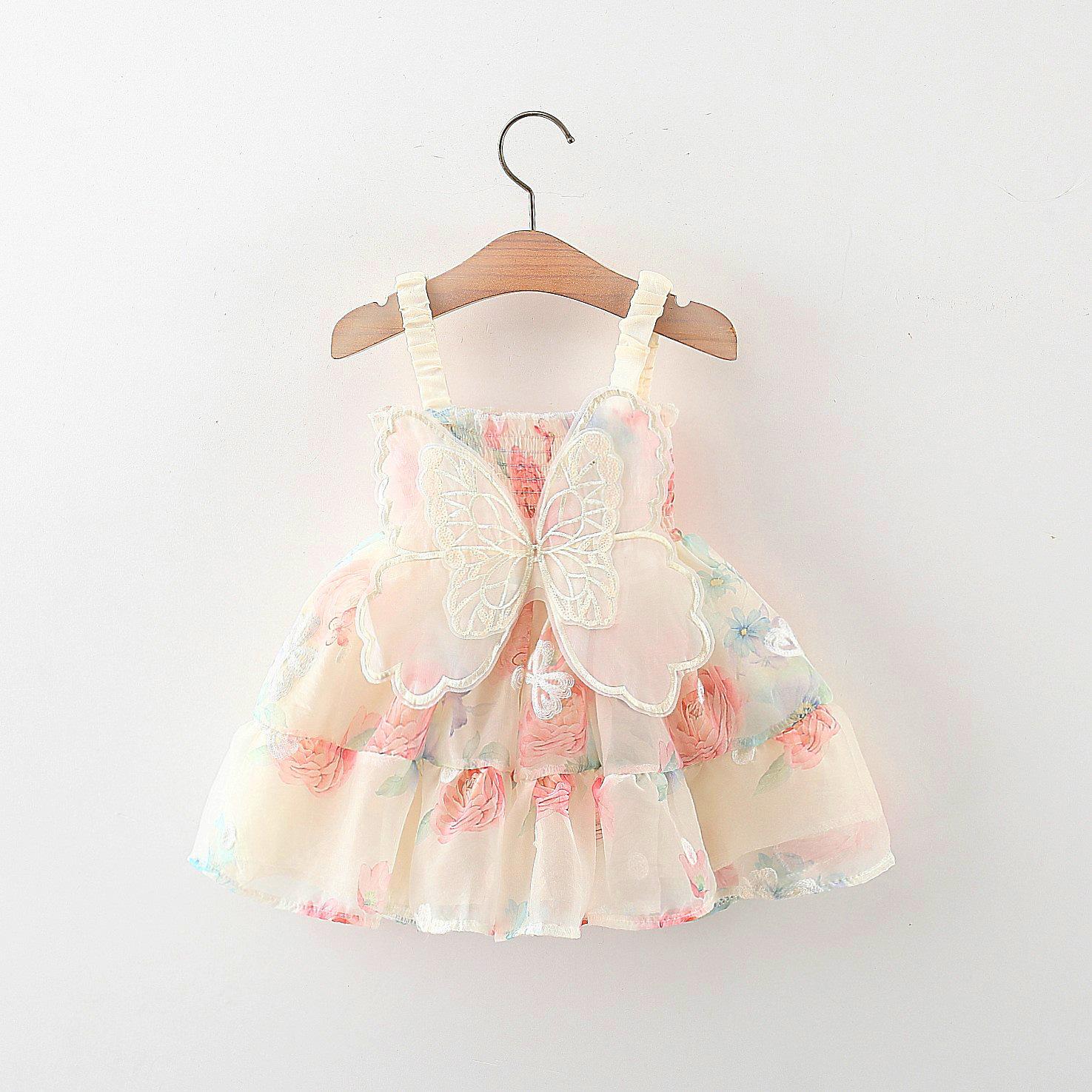 y512 - Baby Girl Butterfly 3D Wings Sling Dress - 图片 1