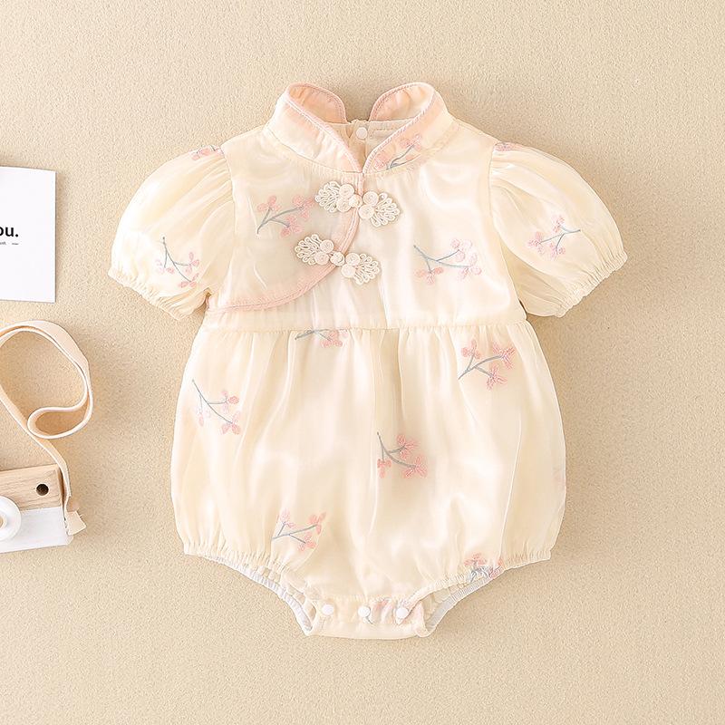 y560 - CNY Collections(Girls) _ Chinese Style Pink Plate Buckle Flower Romper & Dress - Image 4