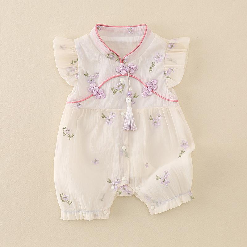y668 - CNY Collections (Girls) _ Embroidery Purple Flower Flying Sleeves Jumper - 图片 3