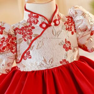 y599 -  CNY Collections -  Floral Puff Sleeve Red Flower Princess Dress - 图片 6