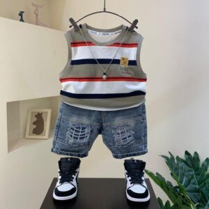 y526 - Striped Sleeveless Suit - 图片 11