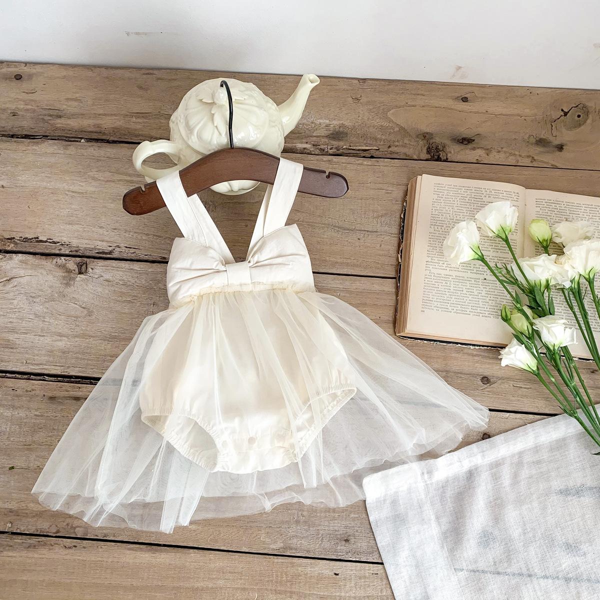 y719 - Big Bowknot Strap Romper Mesh Princess Dress - 图片 4
