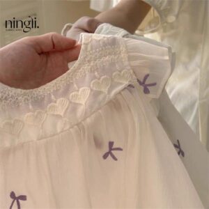 y723 - Embroidered Purple Bow Flying Sleeves Set - 图片 4