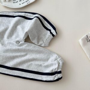 y745 - Striped Lettering Navy Collar Long-Sleeved Top And Pants Set - 图片 16
