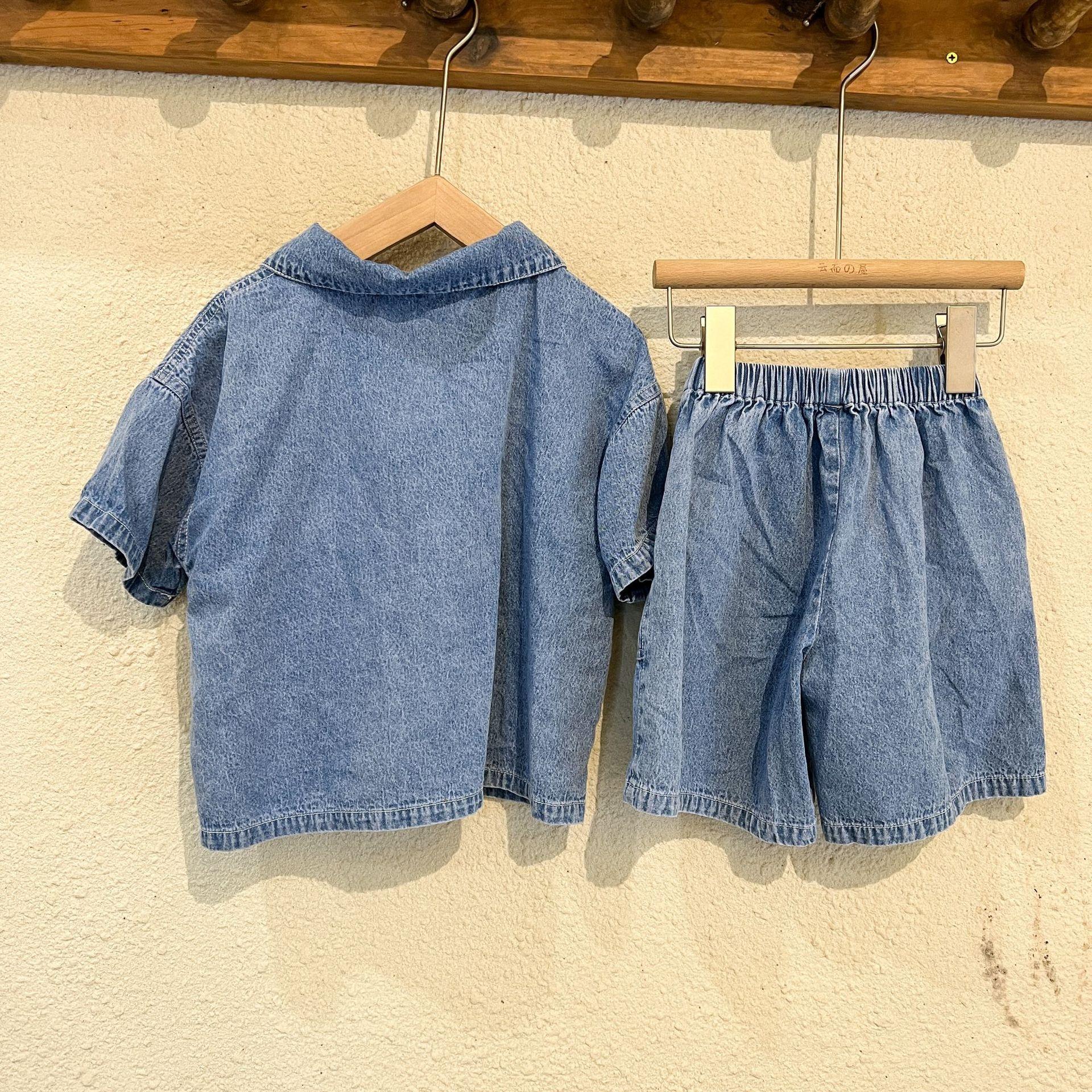 y593 - Casual Short-Sleeved Denim Suit - Image 3