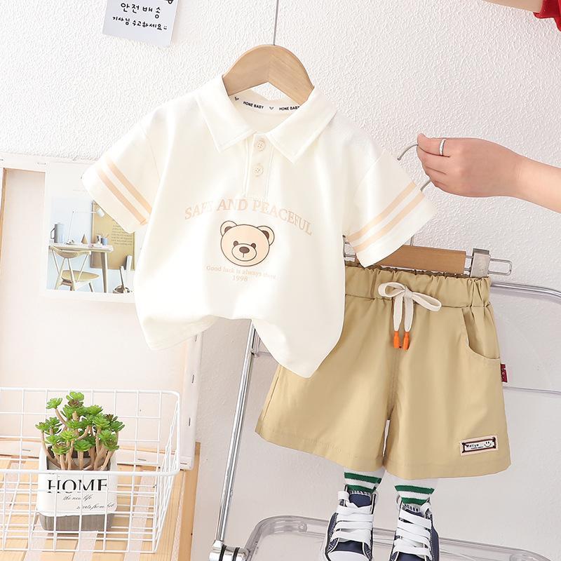 y613 - "Safe and Peaceful" Bear Polo Short Pant Set - Image 2