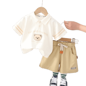 y613 - "Safe and Peaceful" Bear Polo Short Pant Set - 图片 6