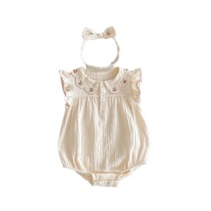 y486 - Cherry Flying Sleeves Romper with Headband - Image 7
