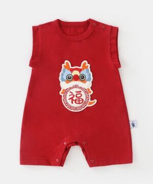 y554 - CNY Collections _ Chinese Style Red Bliss Cartoon Dragon Sleeveless Jumper - 图片 1