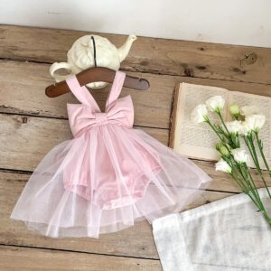 y719 - Big Bowknot Strap Romper Mesh Princess Dress - 图片 5