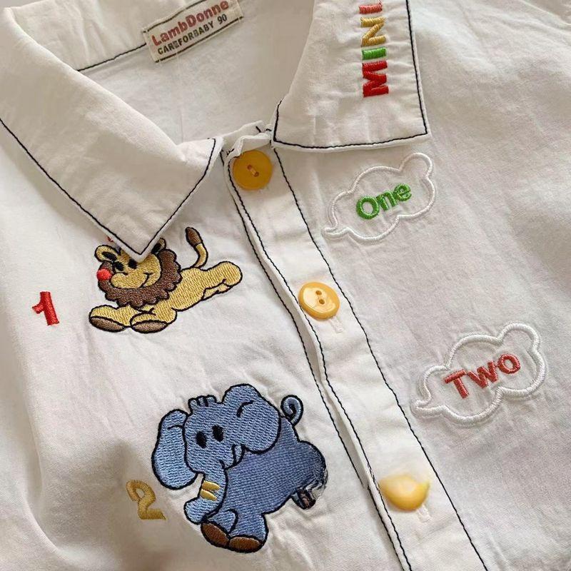 y521 - Cartoon Embroidered White Shirt - Image 3