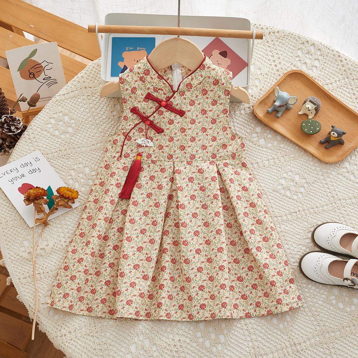 y543 - CNY Collections(Girls) _ Chinese Style Cheongsam Tassels Sleeveless Dress - Image 2
