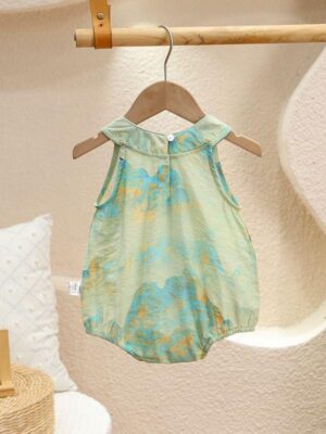y657 - CNY Collections(Girls) _ Landscape Painting Green Romper - Image 2