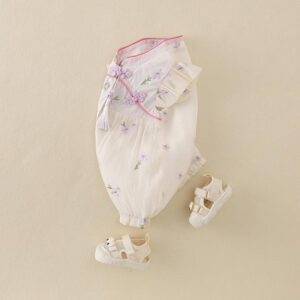 y668 - CNY Collections (Girls) _ Embroidery Purple Flower Flying Sleeves Jumper - 图片 2