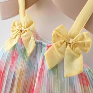 y500 - Yellow Ribbon Colorful Flower Sling Dress - 图片 3