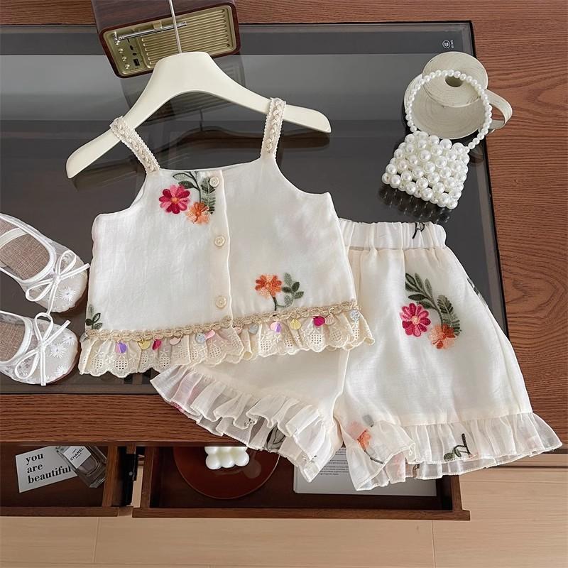y715 - Embroidered Net Flower Suspender Set - Image 1