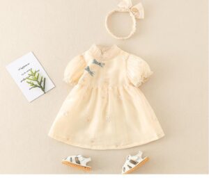 y563 - CNY Collections _ Chinese Style Puff Sleeves Dress & Romper with Headband - 图片 3