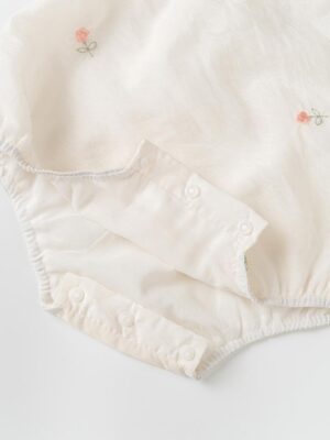 y693 - CNY Collections _ Mini Pink Flower Puff Sleeves Romper - 图片 4