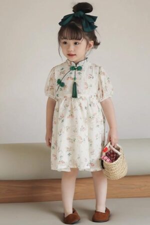 y591 - CNY Collections _ Cheongsam Plate Buckle Beige Dress - 图片 2