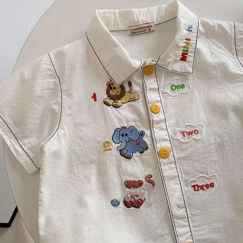 y521 - Cartoon Embroidered White Shirt - Image 2