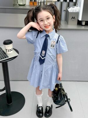 y712 - Short-Sleeved Preppy Shirt Dress - 图片 2