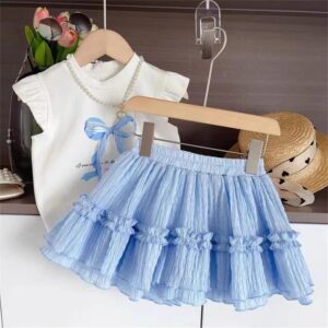 y661 - Bow-Knot Sleeves And Plaid Skirt Set - 图片 4