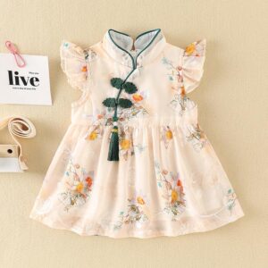 y561 - CNY Collections _ Green Plate Buckle Flower Romper & Dress - 图片 3