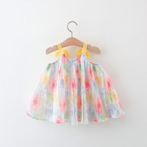 y500 - Yellow Ribbon Colorful Flower Sling Dress - 图片 2