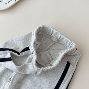y745 - Striped Lettering Navy Collar Long-Sleeved Top And Pants Set - 图片 17