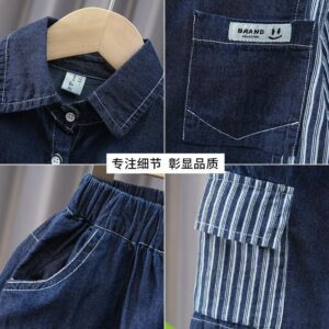 y528 - Denim Short Sleeve Set - 图片 3
