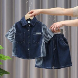 y528 - Denim Short Sleeve Set - 图片 4