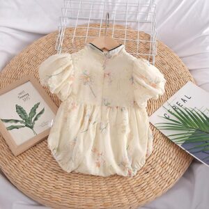 y584 - CNY Collections _ Golden Thread Embroidery Flowers Cheongsam Puff Sleeves Romper & Dress - 图片 5